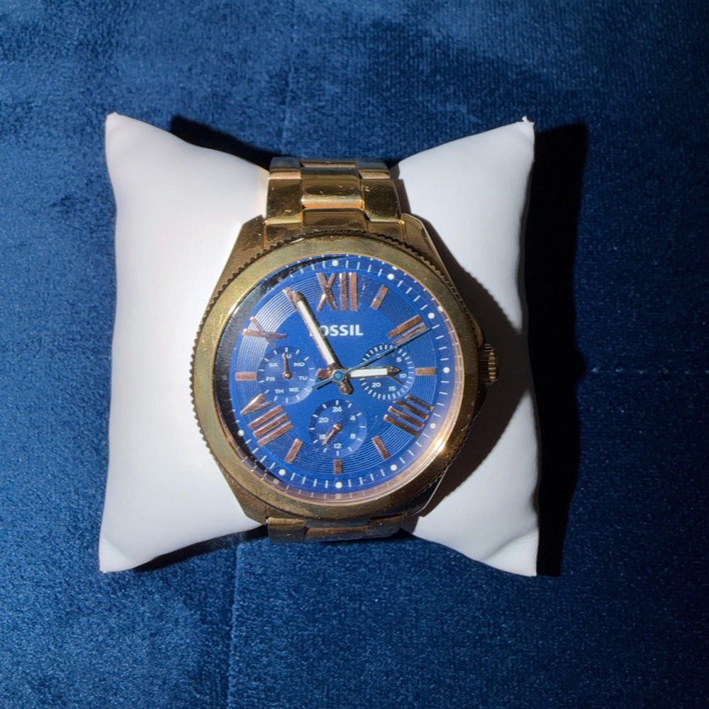Fossil Gold Watch with Blue Dial